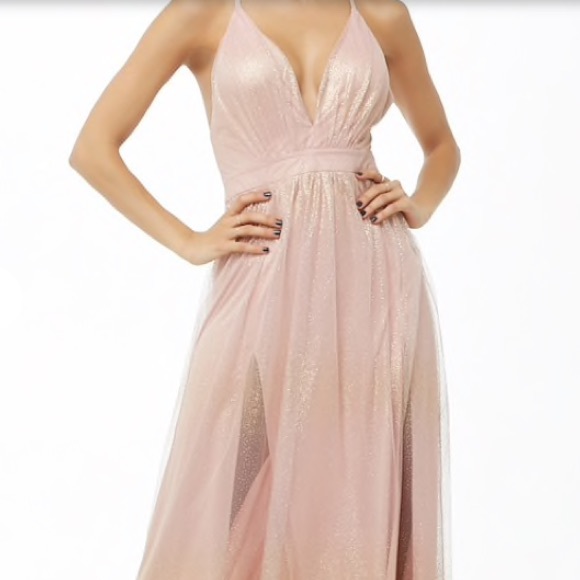 Pink long backless dress with glitter - Picture 1 of 4